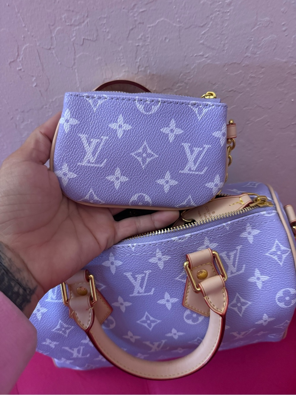 Louis Vuitton Lilac Monogram Satchel with Tan Handles